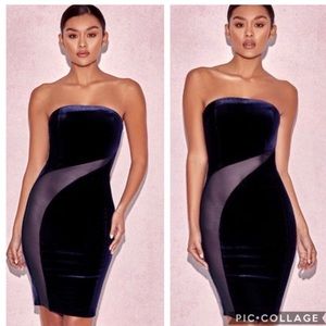 House of CB London “Careda” Velvet Mesh  Dress.
